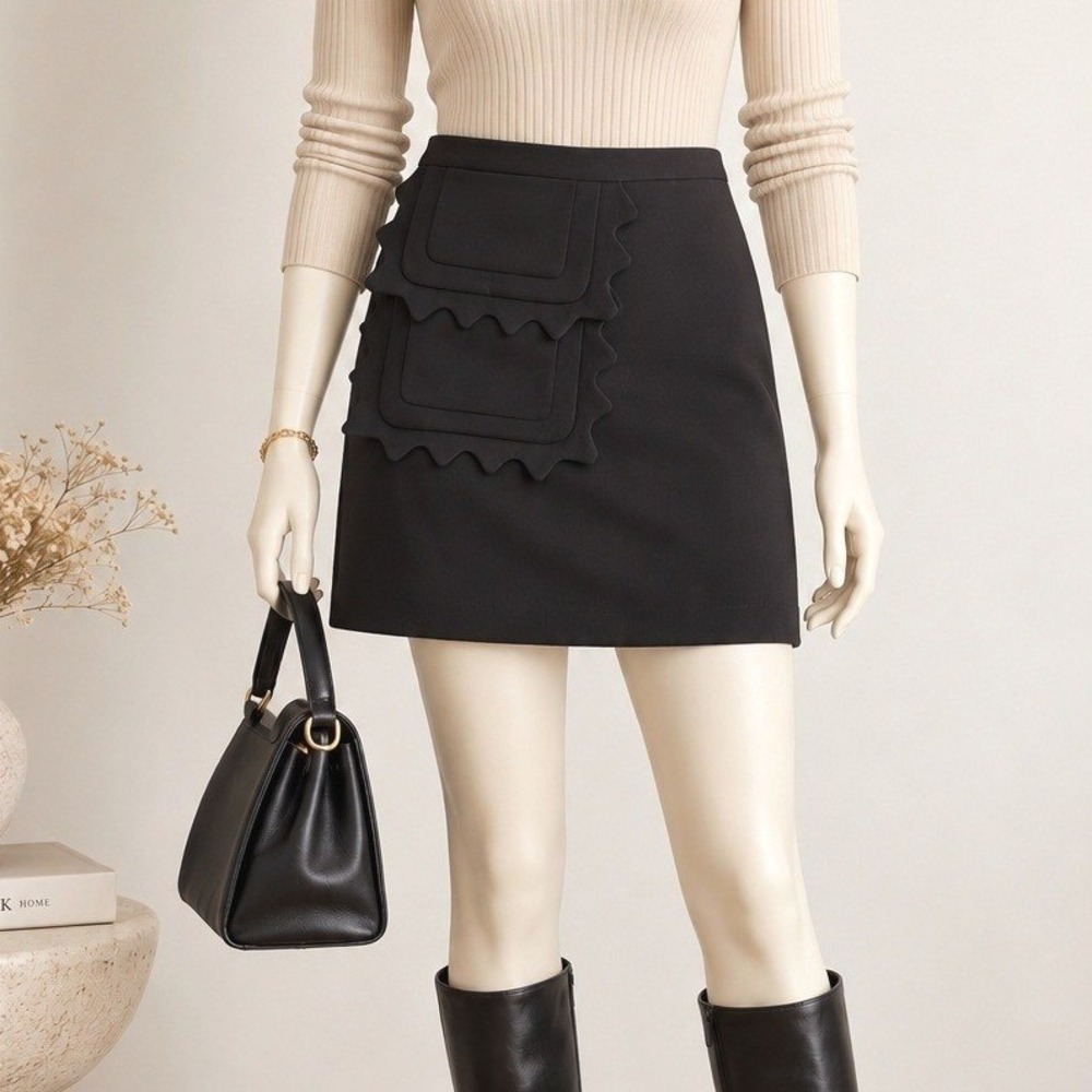 Victoria Beckham for Target Black Scalloped Pocket Mini Skirt XS Modern Chic